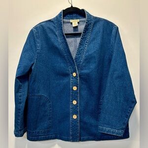 Vtg 90’s TravelSmith Womans Denim Blazer Jacket Normcore Chore-Core Large Petite